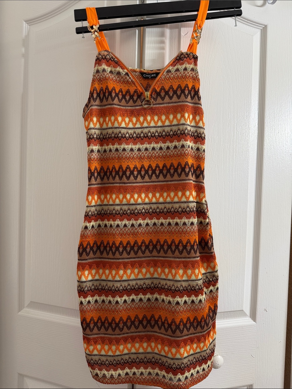 chic Orange and Brown Striped Knit Mini Dress